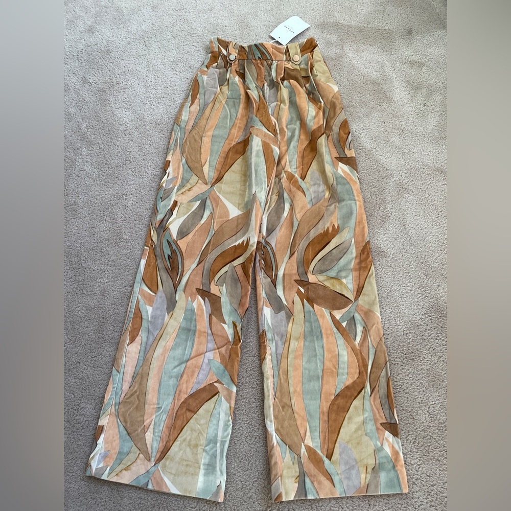 Sezane LouLou Pleated Trousers in Leaves